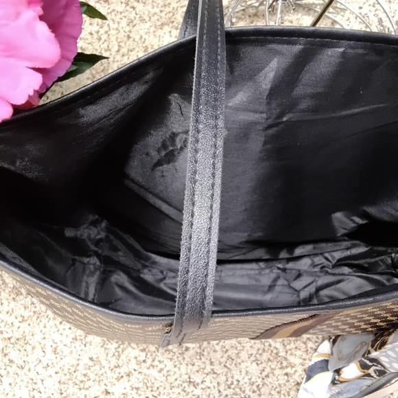 3900 Large Brown Patterned Tote Bag with Scarf Accent - Women's Shoulder Bag - Picture 4 of 8